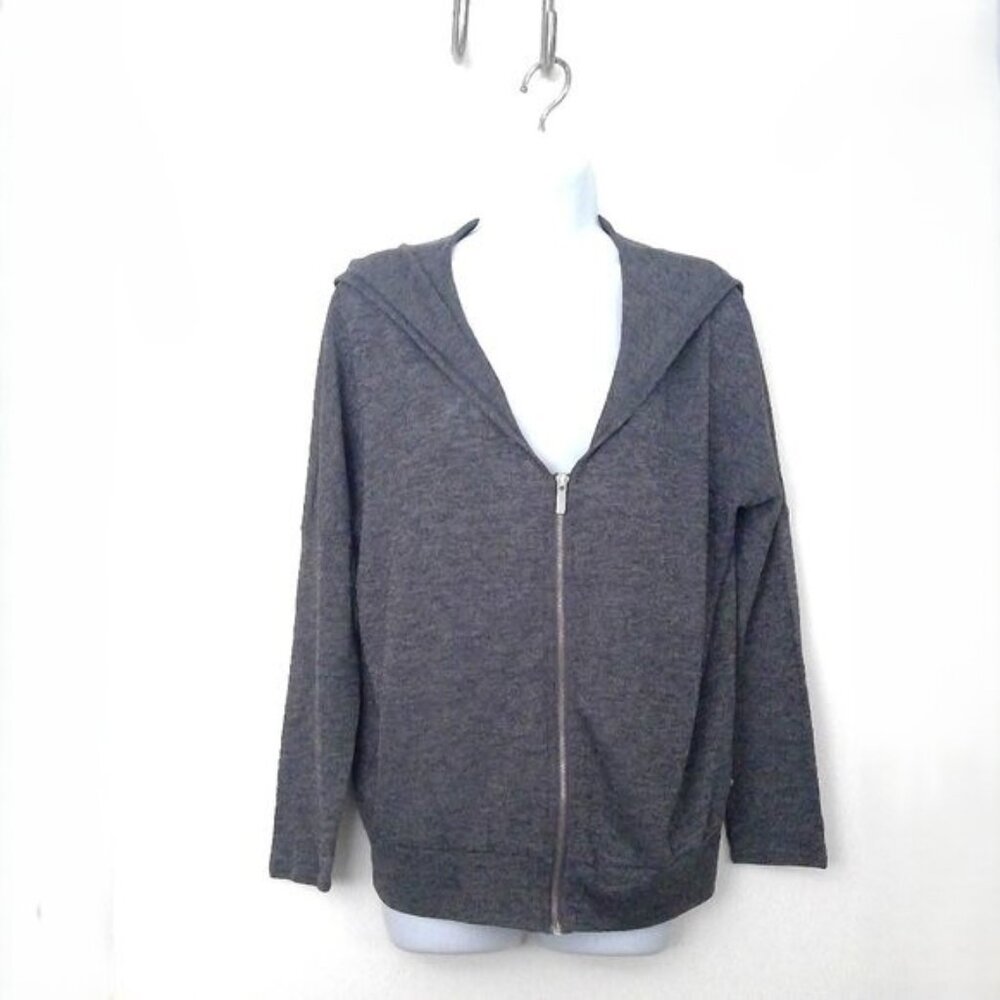 Victoria's Secret Hoodie Jacket Gray Silvertone Zip Front V Neck Stretch EUC  M